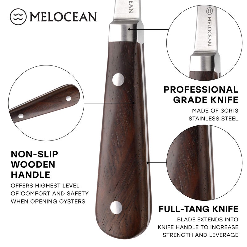 Melocean Oyster Shucking Knife and Gloves Set - Premium Oyster Knife and Shucking Gloves Kit - Professional Clam Shucker Opener Tool in Lovely Box - Bonus Ebook and Brochure Included - Image 3